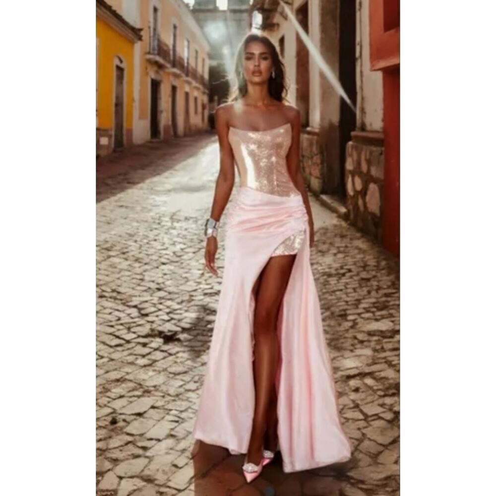 NWT Atoir REVOLVE Birthday Clara Gown Sequin Vintage Pink Silver Prom Long Dress